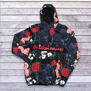 Reason Brand Black Floral Panther Windbreaker Jacket Anorak S